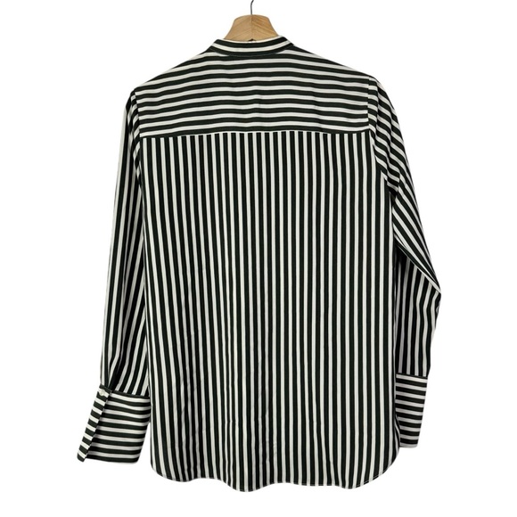 H&M Green & White Vertical Stripe Long Sleeve Button Down 4 - Picture 4 of 4